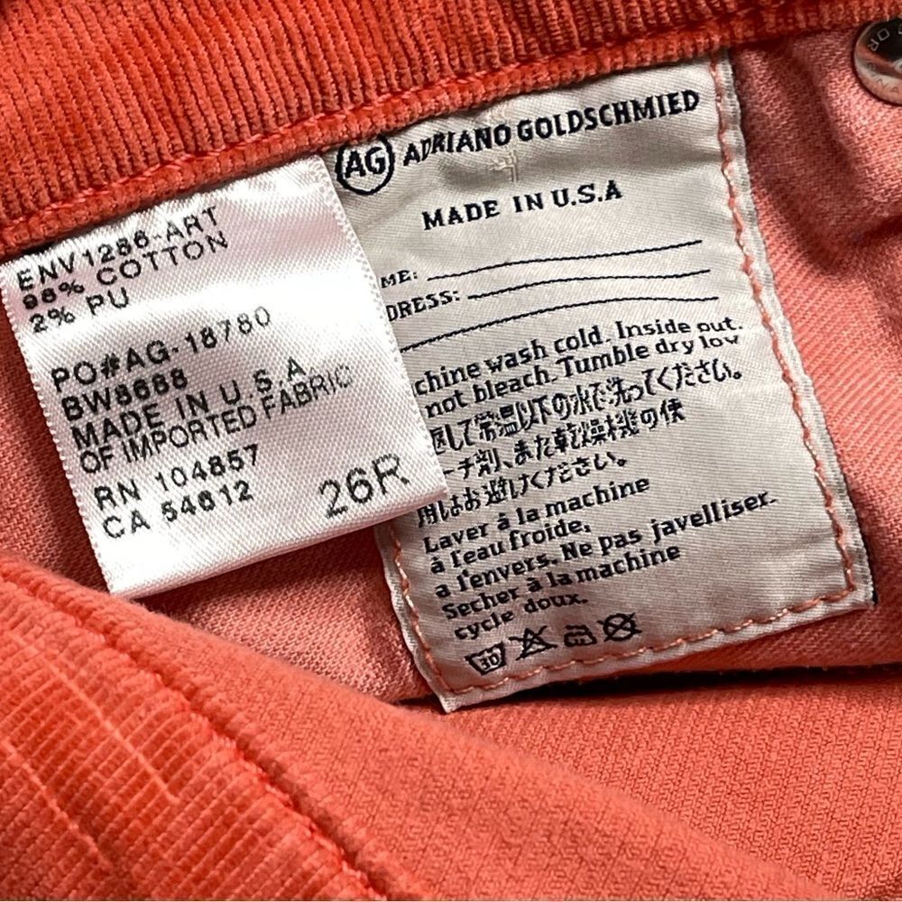 AG Adriano Goldschmied Corduroy Stevie Slim Straight Jeans  (Coral) - 26 - Picture 11 of 14
